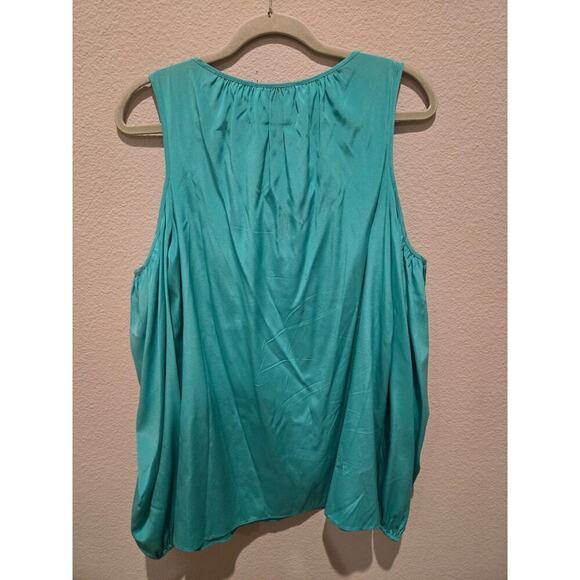 Lilly Pulitzer Women's Teal Cold Shoulder Silk Blouse Size M - Picture 9 of 10